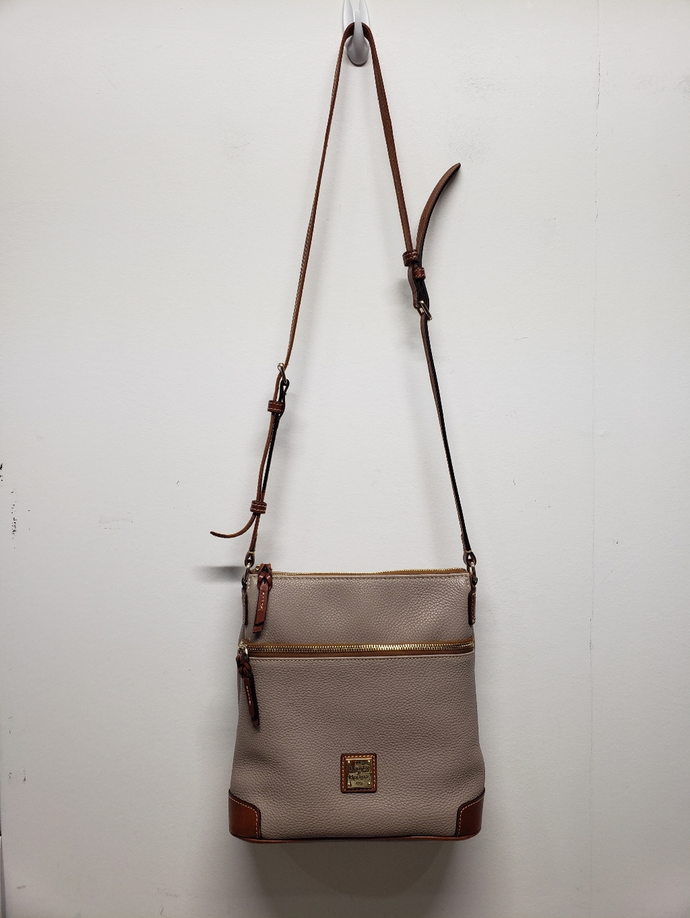Dooney & Bourke Pebbled Leather Crossbody in Taupe with Brown Strap - Picture 15 of 15
